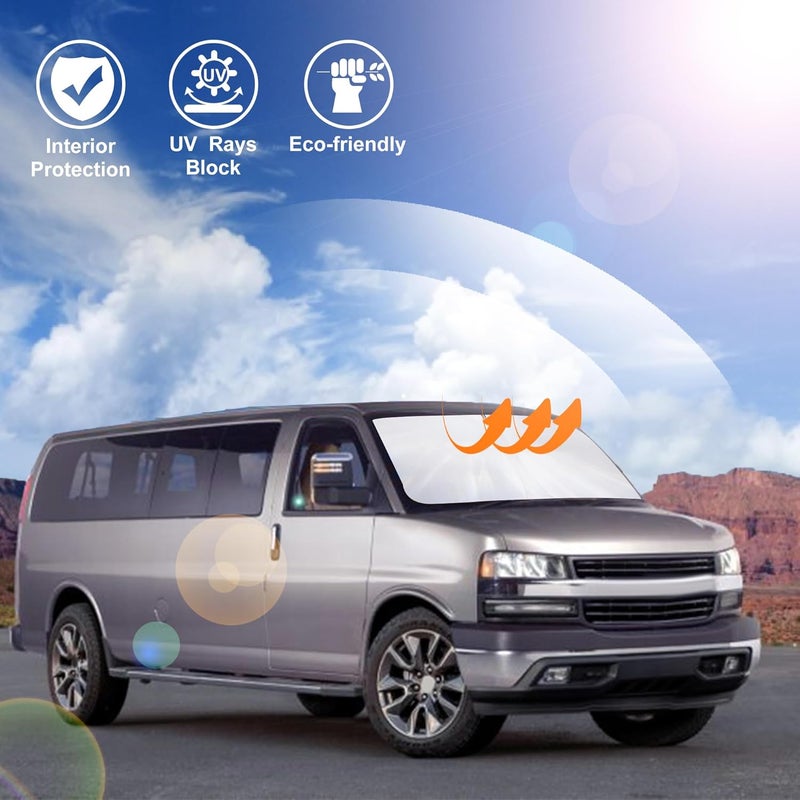 LHFLIVE Windshield Sun Shade Compatible with 1996-2024 2025 Chevrolet Express Cargo Van 1500, 3500, 4500, LS, LT Winter Accessories Foldable Sun Visor Protector Keeps Cool - Image 5